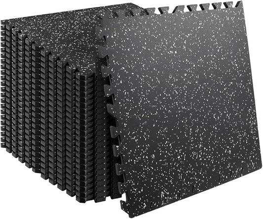 0.56in Thick 96 Sq Ft Gym Flooring for Home Gym, 24 Tiles Workout Exercise Equipment Mats, Rubber Top with EVA Foam, Interlocking Puzzle Floor Tiles for Fitness Room, Protective Flooring Mat