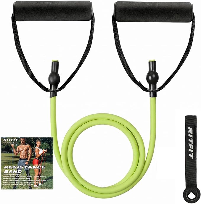 RitFit Single Resistance Bands with Handles Door Anchor for Home Gym | Door Anchor, Workout Guidance included, Exercise Bands for Physical Therapy, Yoga, Strength Training