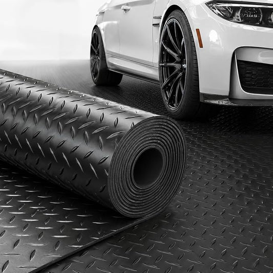 4x10 FT Garage Floor Mat, 2.8mm Thickened (Black) | Diamond Plate PVC Rubber Flooring Roll Covering Non-Slip Floor Protector for Under Car Parking/Garage/Warehouse/Gyms/Trailer