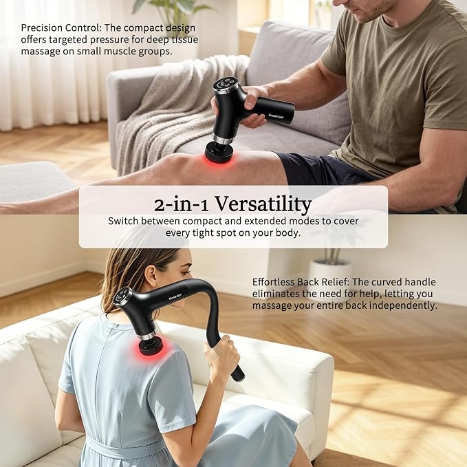 Sfozstra Massage Gun: Heat Cold Therapy Red Light Long Handle Massager | 12 Speeds/660nm Red LED / 850nm Infrared / 3000RPM Motor / Smart Pressure Sensor / Quiet Portable Design/