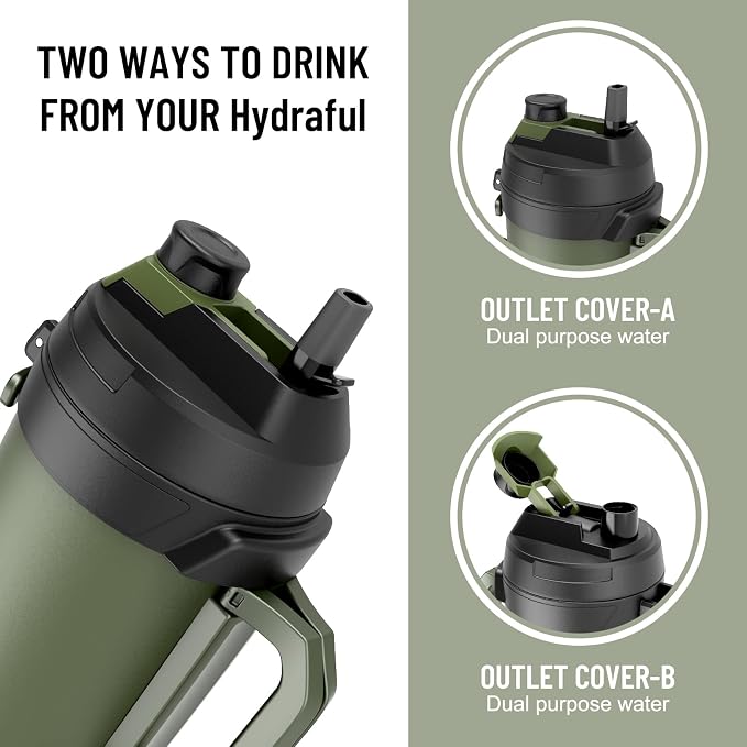 Hydraful 1 Gallon Water Jug, 128 oz Large Insulated Stainless Steel Sports Water Jug, Large Triple Wall Vacuum Insulation Water Bottle-Keeps Cold up to 48 Hrs-Sweat Proof, for Gym, Hiking & Camping