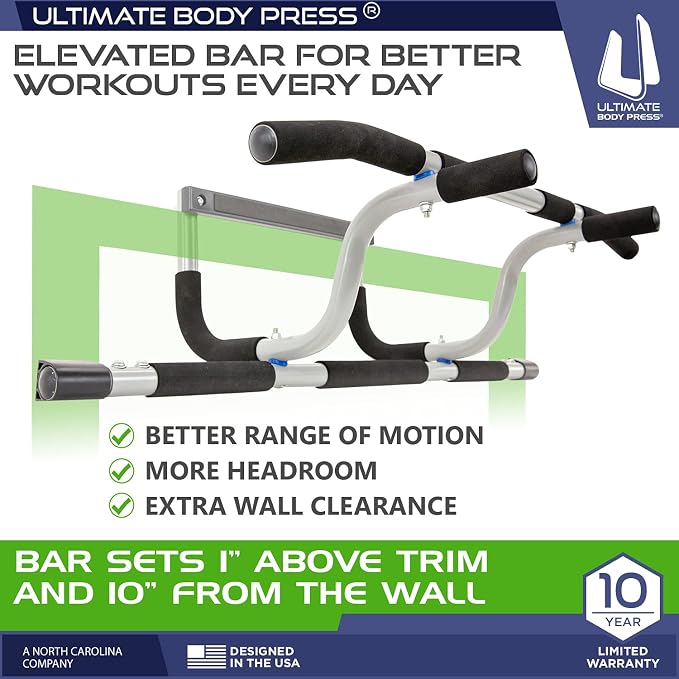 Ultimate Body Press XL Doorway Pull Up bar with Elevated bar & Adjustable Width