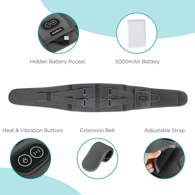 Comfytemp Cordless Heating Pad with Massager for Back, Gifts for Women Men | FSA Eligible HSA, Portable Lower Back Massager, Rechargeable Wireless Electric, Birthday Mom Dad Seniors 3 Heat 30mins, Grey