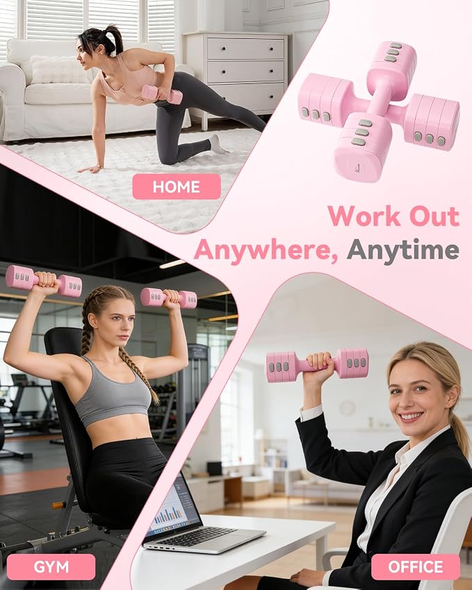 2-in-1 Adjustable Dumbbell & Kettlebell Set for Women (1.1-12.1 lbs), Quick-Change Free Weights for Home Gym, Pilates & Full Body Workout