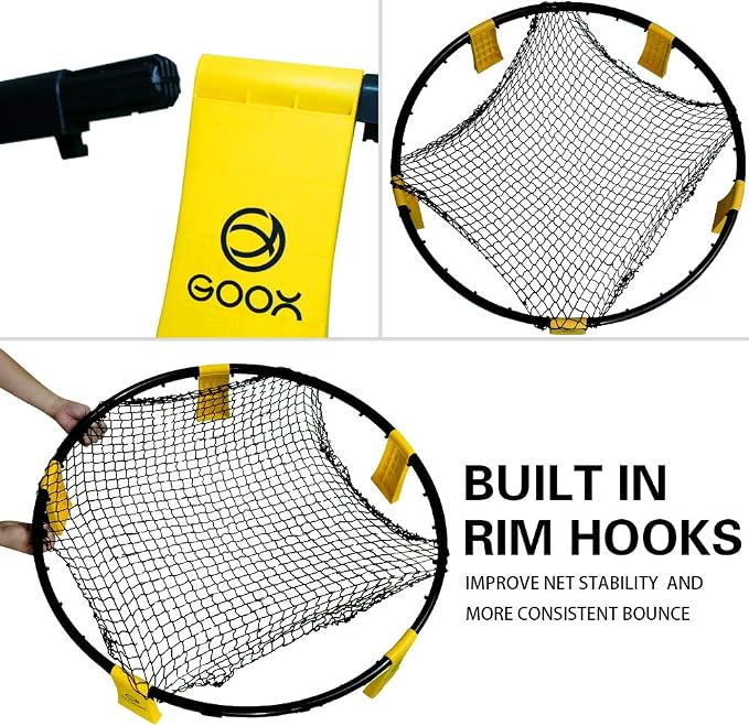 GOOX Outdoor Beach Ball Games with Carrying Bag, 3 Balls, Net and Strip Light (ONLY for Light Up Set)- Roundnet Game Set for Family - Played Outdoors, Indoors, Beach, Lawn, Yard and Park