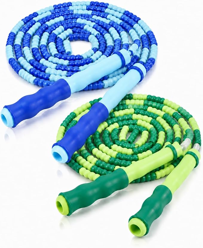 Jump Rope for Kids, Beaded Jumping Rope for 8-12, 9Ft Adjustable Skipping Rope with Soft Beaded, Tangle-Free Jumprope for Girls Boys, Students Outdoor Fitness Exercise