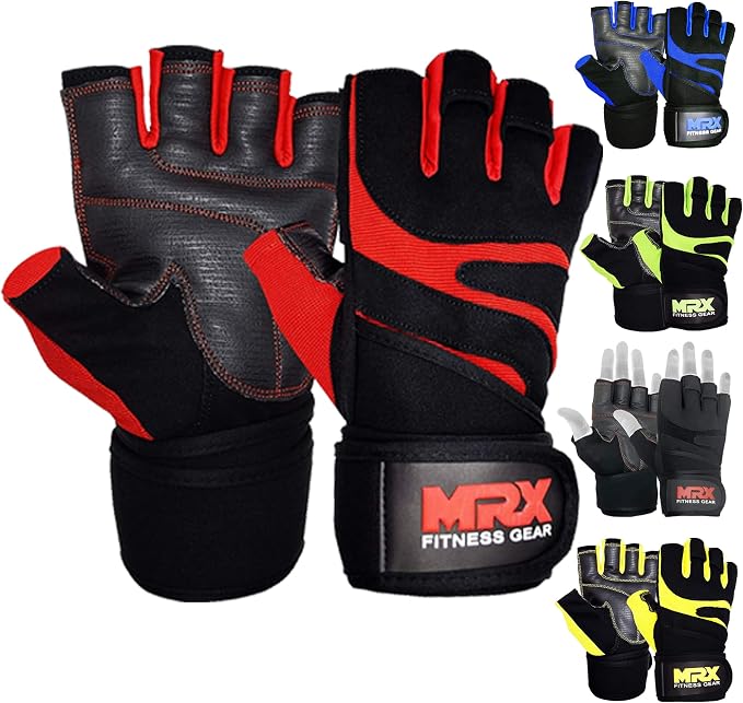 MRX Weightlifting Gloves for Men Workout Gloves Mens Wrist Support Lifting Gloves Male Gym Gloves | Workout Gym Accessories for Men Weight Lifting Fingerless Gym Exercise for Powerlifting