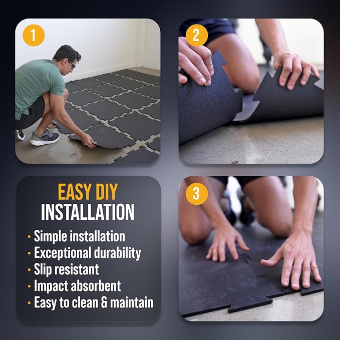 Rubber King 10 Piece Interlocking Tiles 19" x 19" x 6mm - 100% Recycled Rubber Gym Floor Tiles, Exercise Mat for Home Gym, Anti-Slip Low-Odor Interlocking Puzzle Floor Tiles - 23.5sq ft