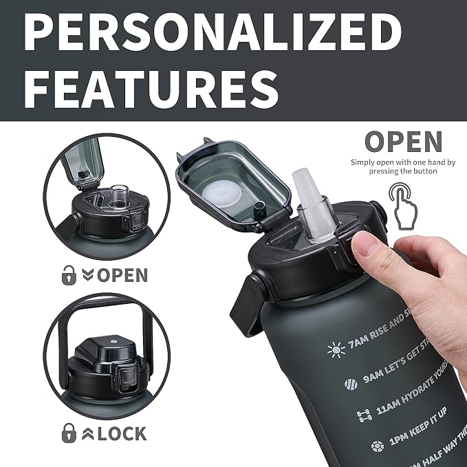 ST-YIBEN 64oz,100oz,128oz Large Motivational Water Bottle with Time Marker, Leakproof & BPA Free Half Gallon Big Water Bottle with Straw Handle Tritan Frosted Water Jug for Gym,Fitness,Outdoor Sports