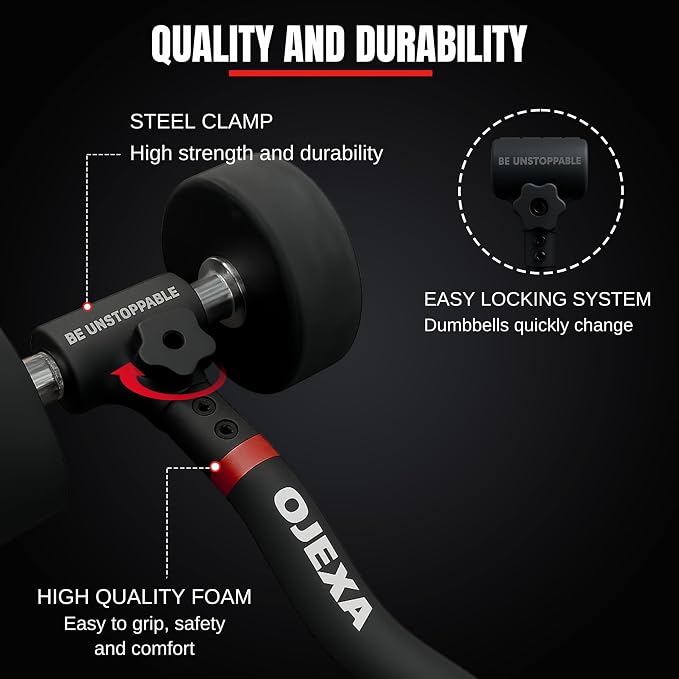 Dumbbells to Barbell Converter Set, Adjustable Weights, 200 lb Capacity, Steel Clamp, Home Gym