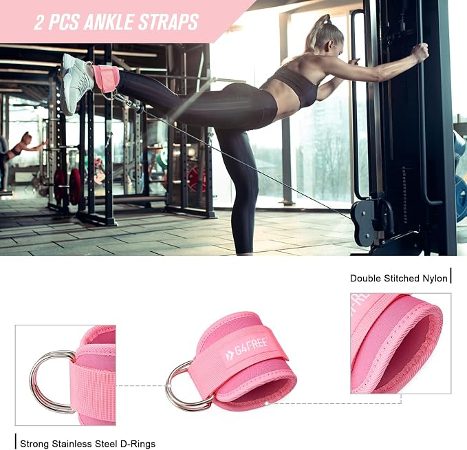 G4Free 7/9Pcs Barbell Pad Set for Squat, Hip Thrusts, Lunges, Leg day | Standard Olympic Bars with 2 Gym Ankle Safety Straps, 3 Hip Resistance Bands, 2 Lifting Strap, Barbell Pad, and Carry Bag