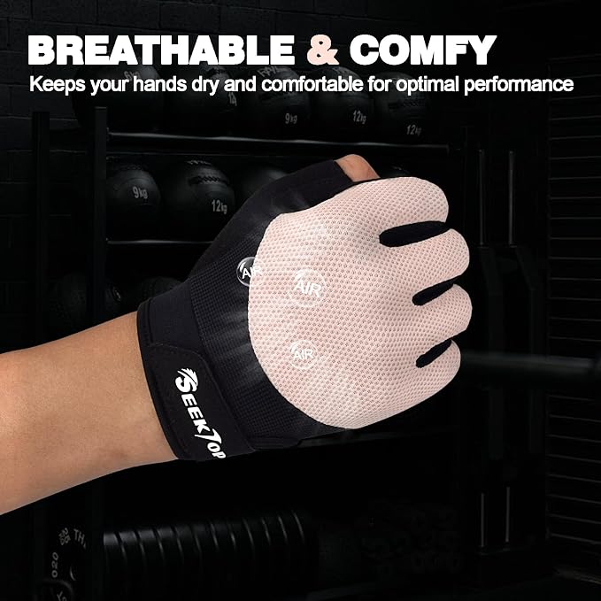 Seektop Breathable Workout Gloves Women & Men: Thick Padded Gym Gloves | Full Palm Protection, Excellent Grip for Gym Weight Lifting Fitness and Training, Exercise, Cycling