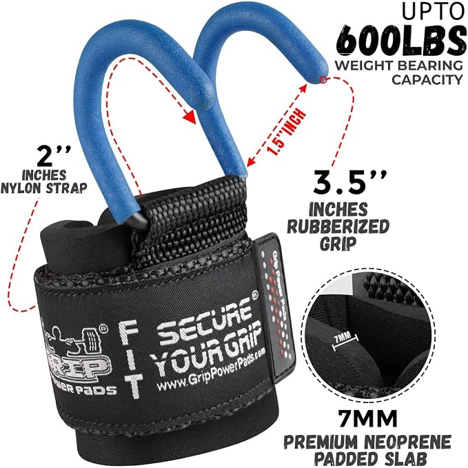 Weight Lifting Rod Hooks Heavy Duty Wrist Wraps Power Weight Lifting Training Gym Grips Straps Set of 2
