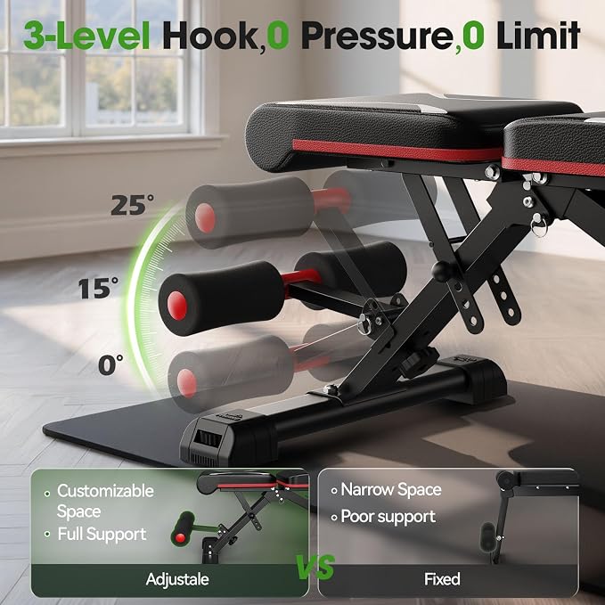 FLYBIRD WB3 Weight Bench up to 6'5", 750LBS Capacity Adjustable Weight Bench for Workout, 27LBS Sturdy Foldable Bench Press for Home Gym, 5X Stable Lifting Bench Incline Decline Flat Dumbbell Exercise