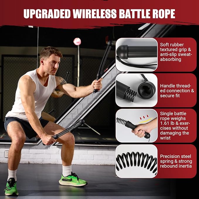 Weighted Ropeless Battle Ropes, Portable Cordless Battle Ropes with Poster | Heavy Duty Portable COCTN Battle Ropes for Strength Building, Cardio Fitness, Workout Equipment for Low-Impact Workout