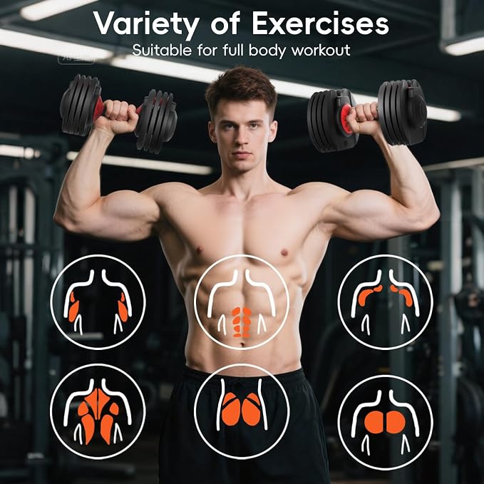 New Upgraded Adjustable Dumbbell Set of 2 (52.5 lbs/25 lbs), 15/9 Weights Dumbbell Set with Safe Locking System, Quick Adjustable Dumbbells For Men and Women Home Gym Workout with Anti-Slip Handle