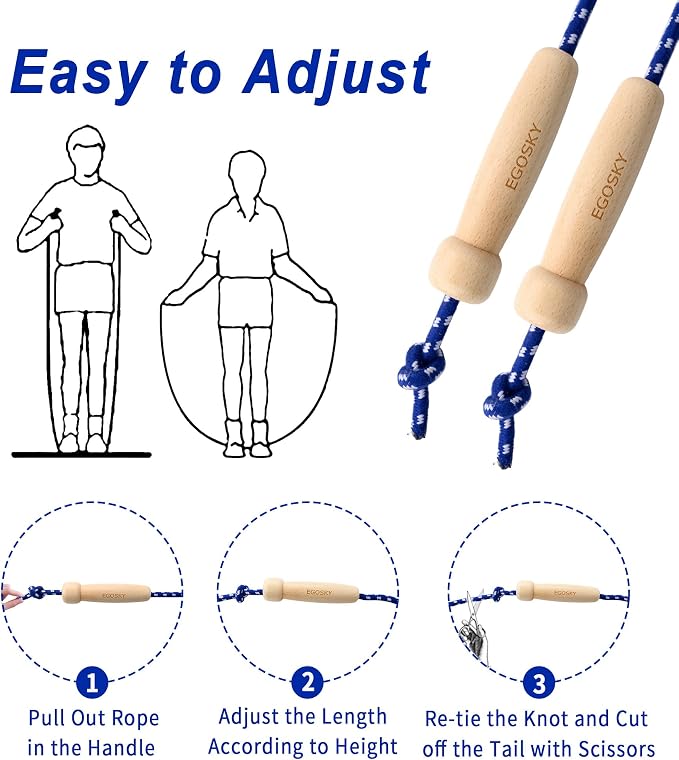 Jump Rope for Women Men Kids, EGOSKY Adjustable Wooden Handle Skipping Rope for Adult Boys Girls Fitness Exercise Outdoor Activity (Blue)