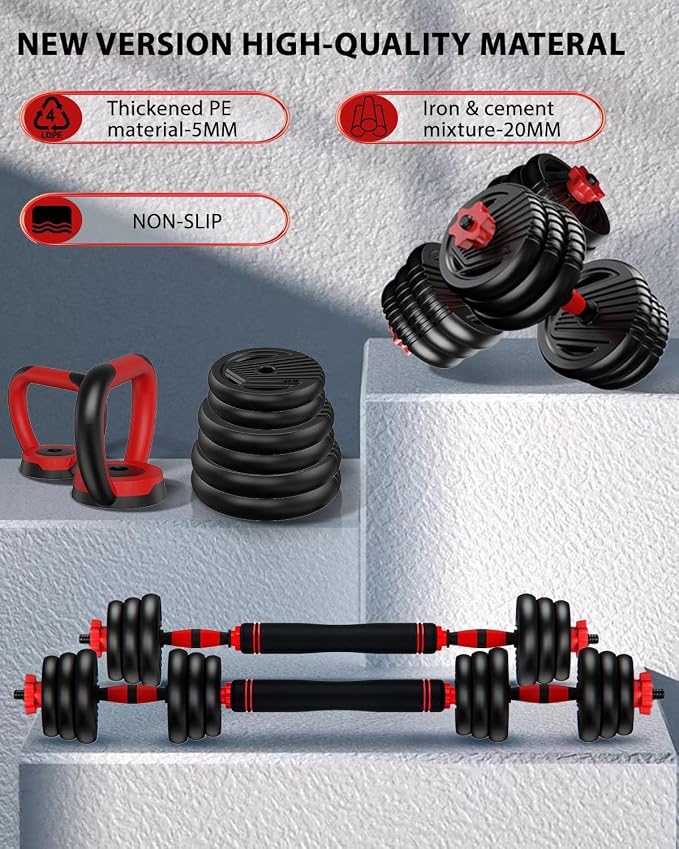 Adjustable Dumbbell set,20/30/45/70/90lbs Free Weight Set | 5 in1 Dumbbell Set with Connector,Used as Barbell,Kettlebells,Push up Stand,Fitness Exercises for Home Gym Suitable Men/Women