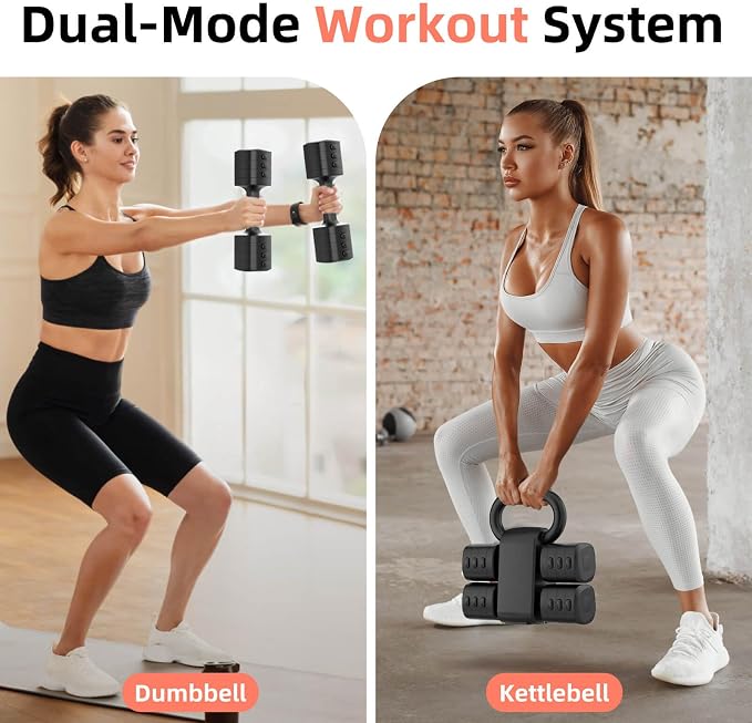 2-in-1 Adjustable Dumbbell Set, 4-Level Weights for Women | Convertible Dumbbell & Kettlebell, Adjustable 2.2-5.5lb Each, Quick-Change Button, Compact for Home Gym, Office & Outdoor