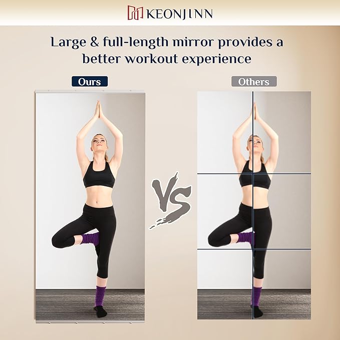 Keonjinn Home Gym Mirror, 60" x 24" - 2PCS Workout Mirrors for Home Gym, Frameless Tempered Glass, Full Body Wall Mirrors for Fitness Exercise, Yoga Room, Dance Studio, Bedroom, Garage