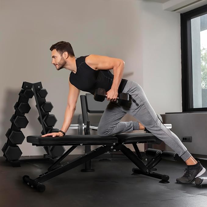 RitFit Adjustable/Foldable Utility Weight Bench for Home Gym | Incline Decline Flat, Multi-Position Backrest & Seat, Full Body Strength Training with Heavy Duty Steel Frame, Foldable
