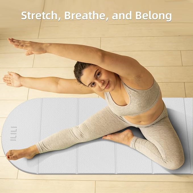 ILILI Foldable Yoga Mat-Semicircular, 10mm Thick, TPE Material, Extra Long 75"L x 26"W, Soft and Comfortable Folding Oval Mat 0.4 Inches, Easy to Carry and Store, 190*66cm Portable Multi-Functional Use for Yoga, Home Exercise & Outdoor