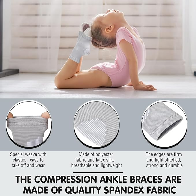 Tarpop 2 Pairs Kids Ankle Brace Set Foot Support Stabilizer Wraps Protector Guard Knitted Ankle Sleeve Sock Support Compression Socks for Injury Prevention(Grey,Medium)