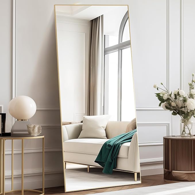 DUMOS 71"x26" Full Length Mirror, Full Body Mirror, Gold | Aluminum Alloy Thin Frame, Leaning or Hanging, Suitable for Bedroom, Livingroom, Cloakroom