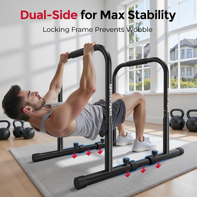 Sportsroyals Adjustable Dip Bar Station, Heavy Duty Parallette & Parallel Bars, 400LBS Stable Dip Stands for Home Gym, Calisthenics & Upper Body Workout Equipment