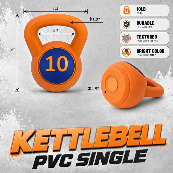 Single Kettlebells, Coated Cast Iron Kettlebell Weights with Wide Grip Handle & Flat Bottom, Strength Training Equipment for Swings, Squats, Deadlifts, Push-Ups & Home Gym Workouts