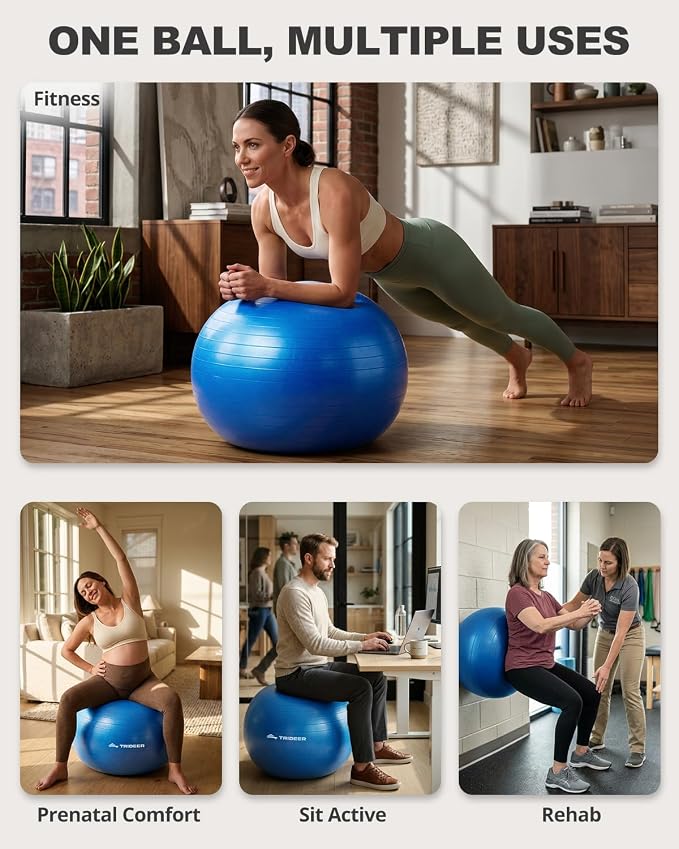 Trideer Yoga Ball for Exercise, Pilates, Core & Balance Training, Stability Ball for Pregnancy & Birthing Prep, Physical Therapy, Daily Stretching, Office Chair for Active Sitting, Quick Pump Included