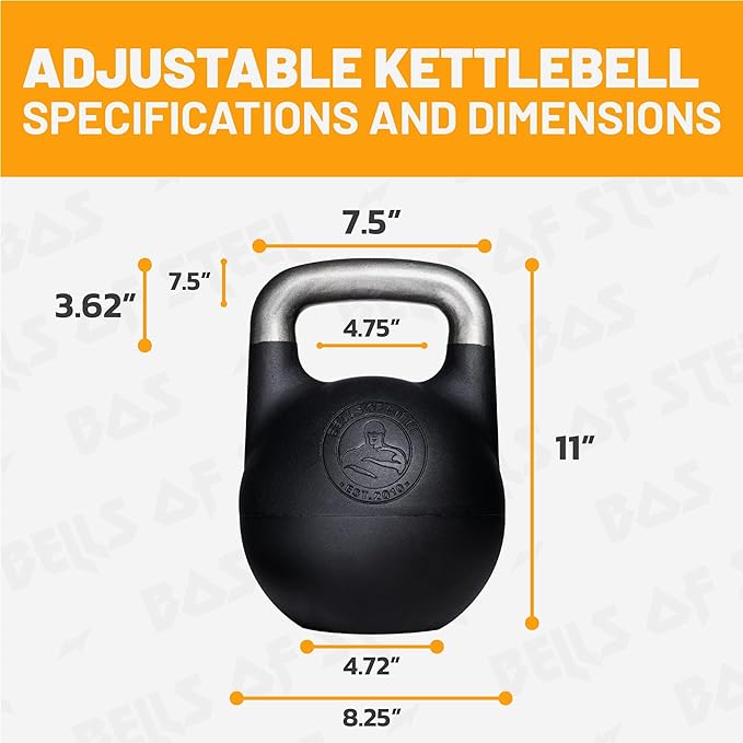 Adjustable Kettlebell Set [Bells of Steel] Kettle Bell Weight Set, Steel Shell, Internally-Loaded for Full Body Workouts, Competition Standard 35mm Handle