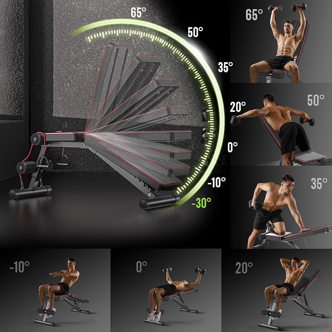 FitinOne Adjustable Folding Weight Bench for Home Gym, 660 lbs Capacity Multi-Functional Workout Bench Sturdy Durable for Full Body