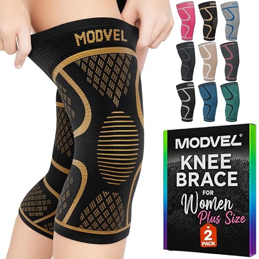 Modvel 2 Pack Knee Brace for Women - Knee Support for Walking, Knee Compression Sleeves for Pain Relief, Knee Sleeves for Women, Knee Brace for Sports, Workouts & Arthritis