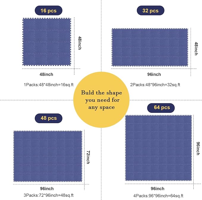 Foam Floor Tiles Foam Floor Mats Play Mats Bulk with Borders Interlocking for Bedroom Gym Nursery(11.8 x 11.8 Inch,Navy Blue)