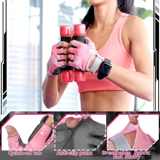 Fourluoo 3 Pairs Weight Lifting Gloves for Men Women, Gym Workout Gloves with Full Palm Protection, Breathable Anti-Slip Fitness Glove for Training, Cycling, Pull-ups, Medium