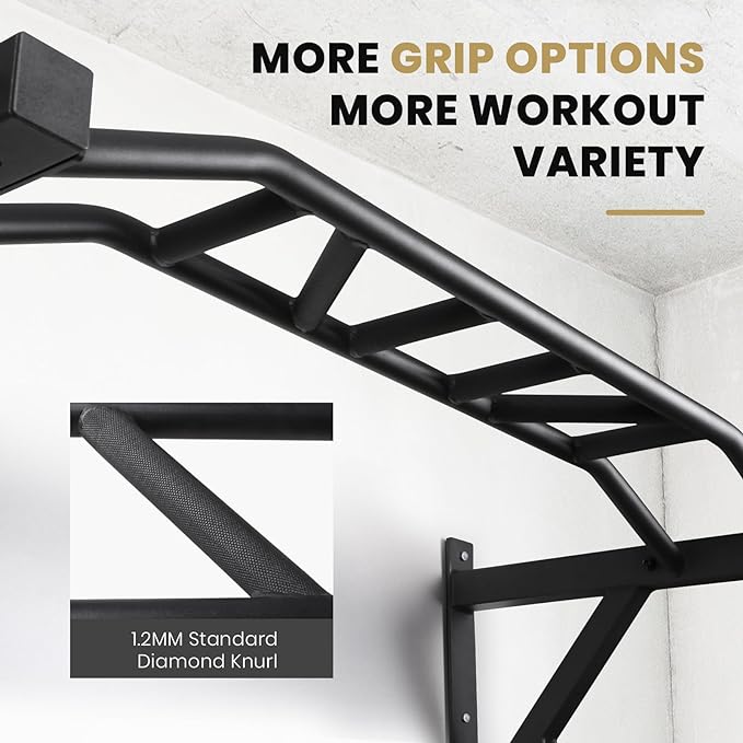 LIONSCOOL Multifunctional Wall Mounted Pull Up Bar with Pulley System, 48" and 16"/24" Multi-Grip Chin Up Bar, Cable Pulley Attachments Included, Perfect for Upper Body Workouts
