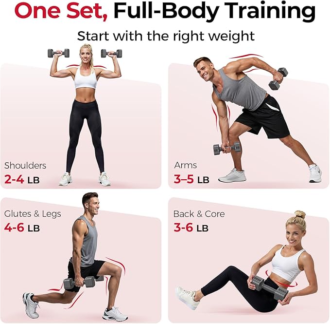 FEIERDUN DB3 5-in-1 Adjustable Dumbbell Set, 6LB/10LB Pair Adjustable Weights for Women at Home, Dual Locking Stable Hand Weights with TPU Soft Handle, Home Gym, Rehab, Pilates, Yoga, Strength Training