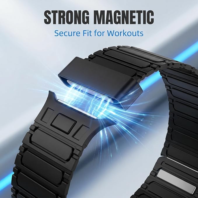 Magnetic Band Compatible with Apple Watch Ultra 3/2/1 Band for Men 49mm 46mm 45mm 44mm 42mm, Silicone Sport Waterproof Loop Strap Magnet Link for iWatch Series SE 11 10 9 8 7 6 5 4 3 2 1(Black)