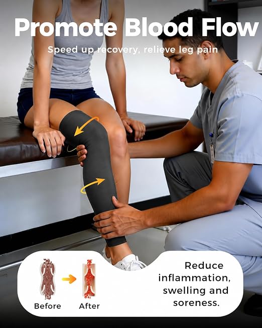 Copper Leg Compression Sleeve Ultra Breathable Full Leg Compression Sleeve | for Pain Relief,Arthritis,Muscle Recovery,Swelling,Inflammation,Leg Sleeve for Thigh,Calf,Knee,Men & Women(Black, Small)