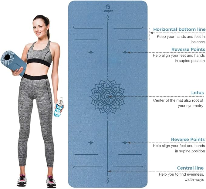 Gruper Yoga Mat Non Slip TPE Extra Wide Yoga Mat with Alignment Mark, 72"L x 32"W x 0.32"/0.24"Th (183cm x 80cm x 8mm/6mm), Anti-Tear Exercise Mat with Carrying Strap and Bag, Workout Mats for Yoga, Pilates