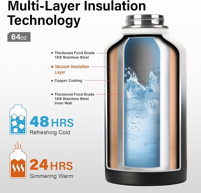 DYSANKY Insulated Water Bottle with Portable Carrier Bag for Outdoor 64 oz