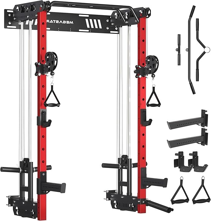 Power Cage, Squat Rack Home Gym, 2000LBs Capacity Wall Mounted Power Rack with Dual Crossover System, Includes 16 attachments for Home Gym