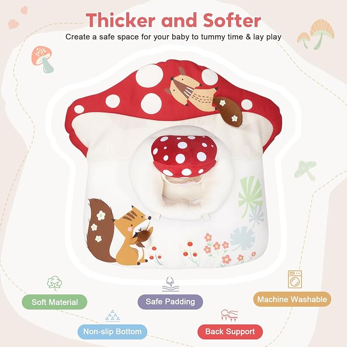 3-in-1 Baby Play Mat & Baby Seats for Infants for Sitting Up, Tummy Time Gym Activity Mat with 5 Detachable Toys, for Babies 0-6-12-18 Months, Newborn Babies Shower Gifts(Red)