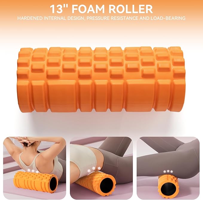 Krightlink 5 in 1 Foam Roller Set Trigger Point Exercise Foam Roller | Deep Tissue Muscle Massage Fitness Foam Roller, Massage Roller, Massage Ball, Stretching Strap, for Whole Body Orange