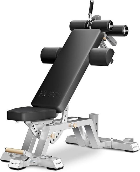 Keppi Fitness Bench6000 Weight Bench, Commercial Grade FID Workout Bench | 2200lb Flat Capacity, 11 Back&8 Seat Specialized Angles for Serious Lifters, 97lb Frame Weight with above 1 Gauge Support