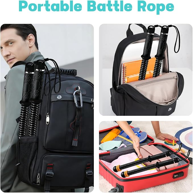 Ropeless Battle Ropes, Adjustable Weight Portable Cordless Workout Rope | for Home Gym, HIIT, Strength & Low-Impact CardioVariable Resistance, Quiet Training for Men & Women, Include Storage Bag