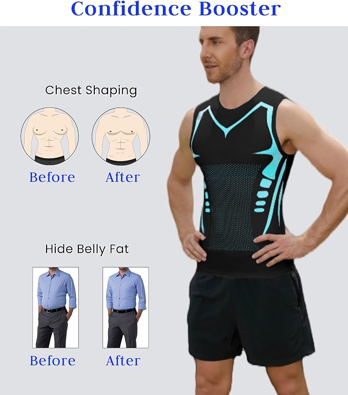 Compression Shirt Men Slimming Body Shaper Vest Crewneck Workout Tank Top | Tummy Control Undershirts, Gynecomastia Compression Shirts, Back Support, Sleeveless Muscle Shirts, Shaping Tank Top