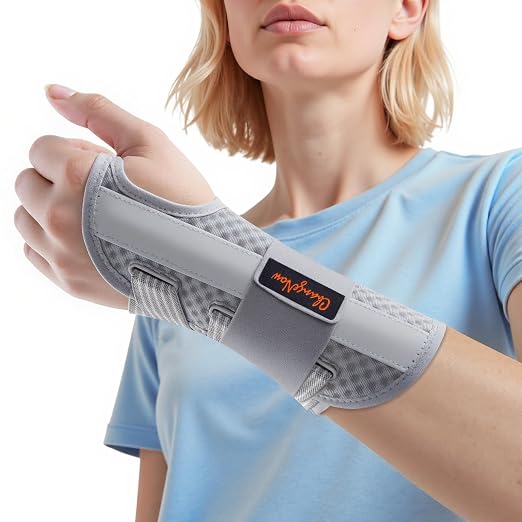 3-Splint Carpal Tunnel Wrist Brace Night Support, Left Hand Pain Relief | Adjustable Hand Brace for Tendonitis, Arthritis, Sprains & Strains, Wrist Support for Women & Men, Gray, L
