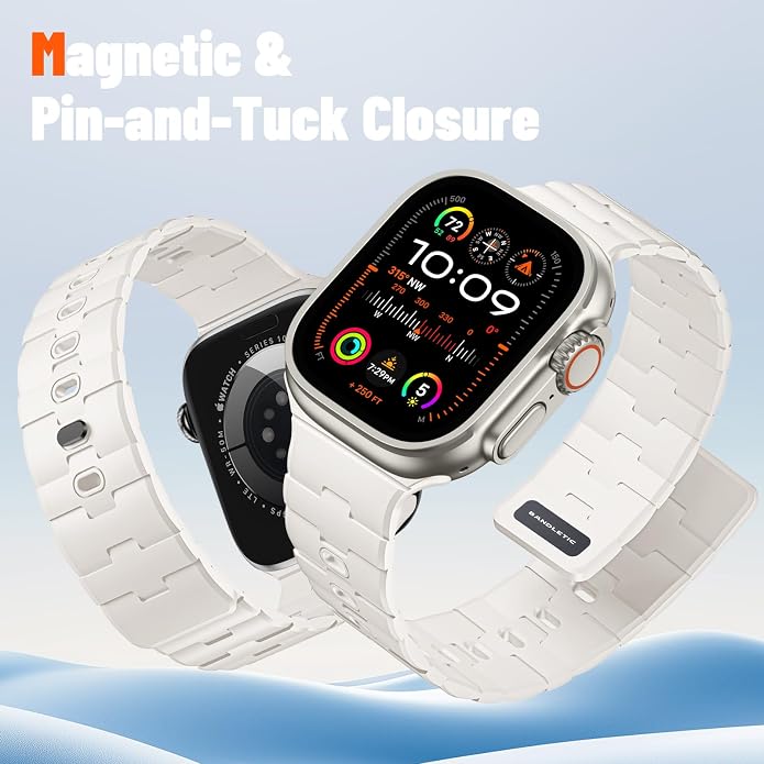 Bandletic Magnetic Silicone Watchband Compatible with All Apple Watch | Strong Magnet Sport Strap for iWatch Ultra 49mm Series 11-1 SE 46mm 45mm 44mm 42mm 41mm 40mm 38mm, Ideal for Men Women